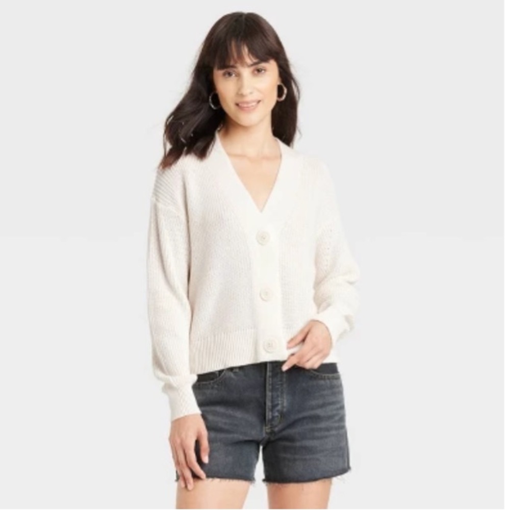 Universal Thread Cream Ivory White Womens Button-Up Cardigan Medium